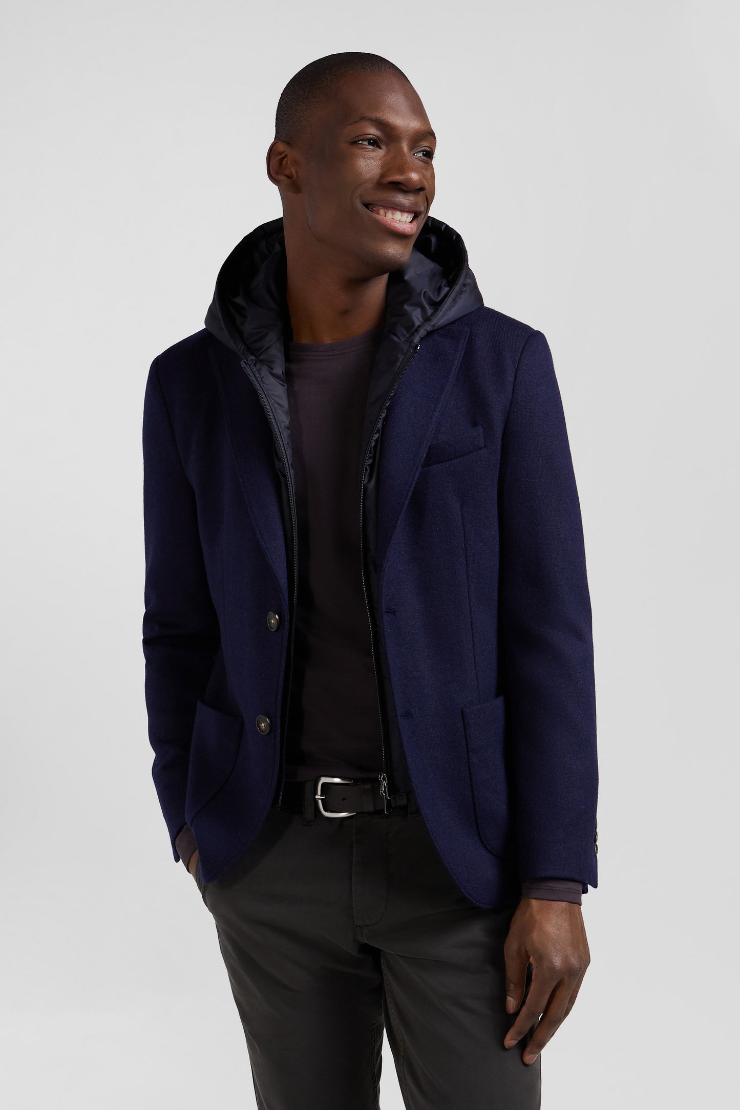 Veste blazer 2-en-1 en laine mélangée marine coupe Modern