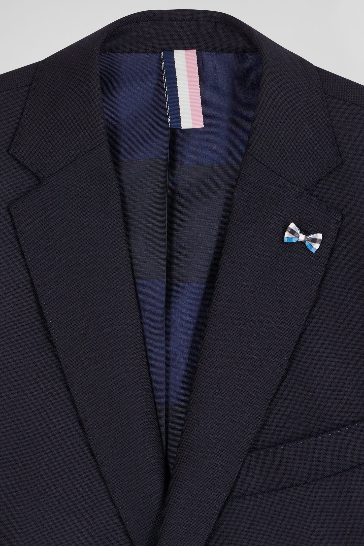 Veste blazer en laine bleu marine et doublure cerclée coupe Modern