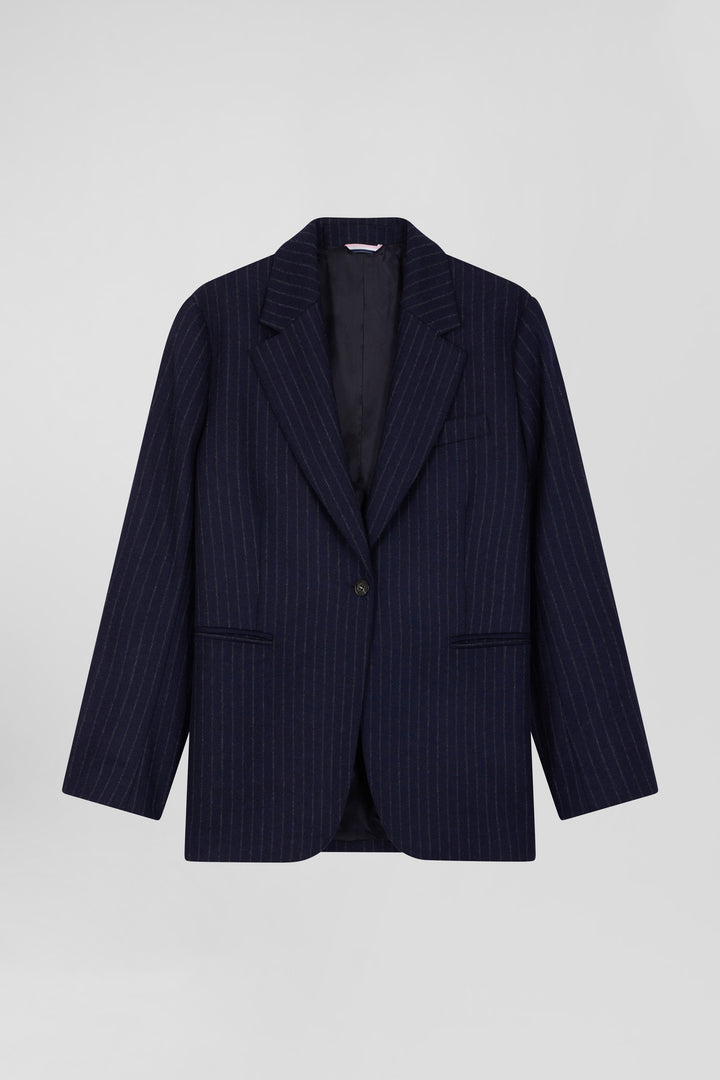 Veste blazer en laine bleu marine rayée coupe Oversized