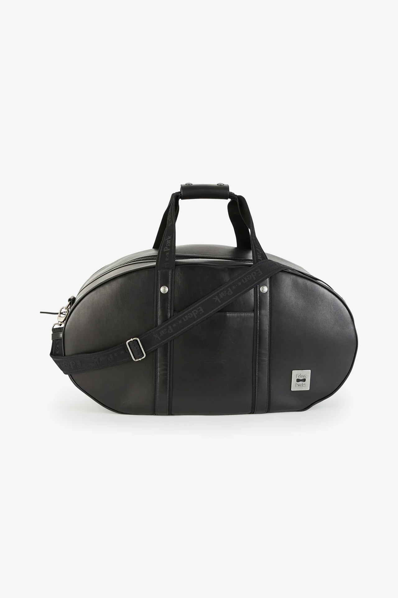 Black leather oval travel bag