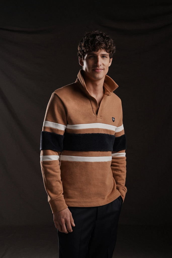 PAP'Atelier camel rugby shirt with horizontal stripes