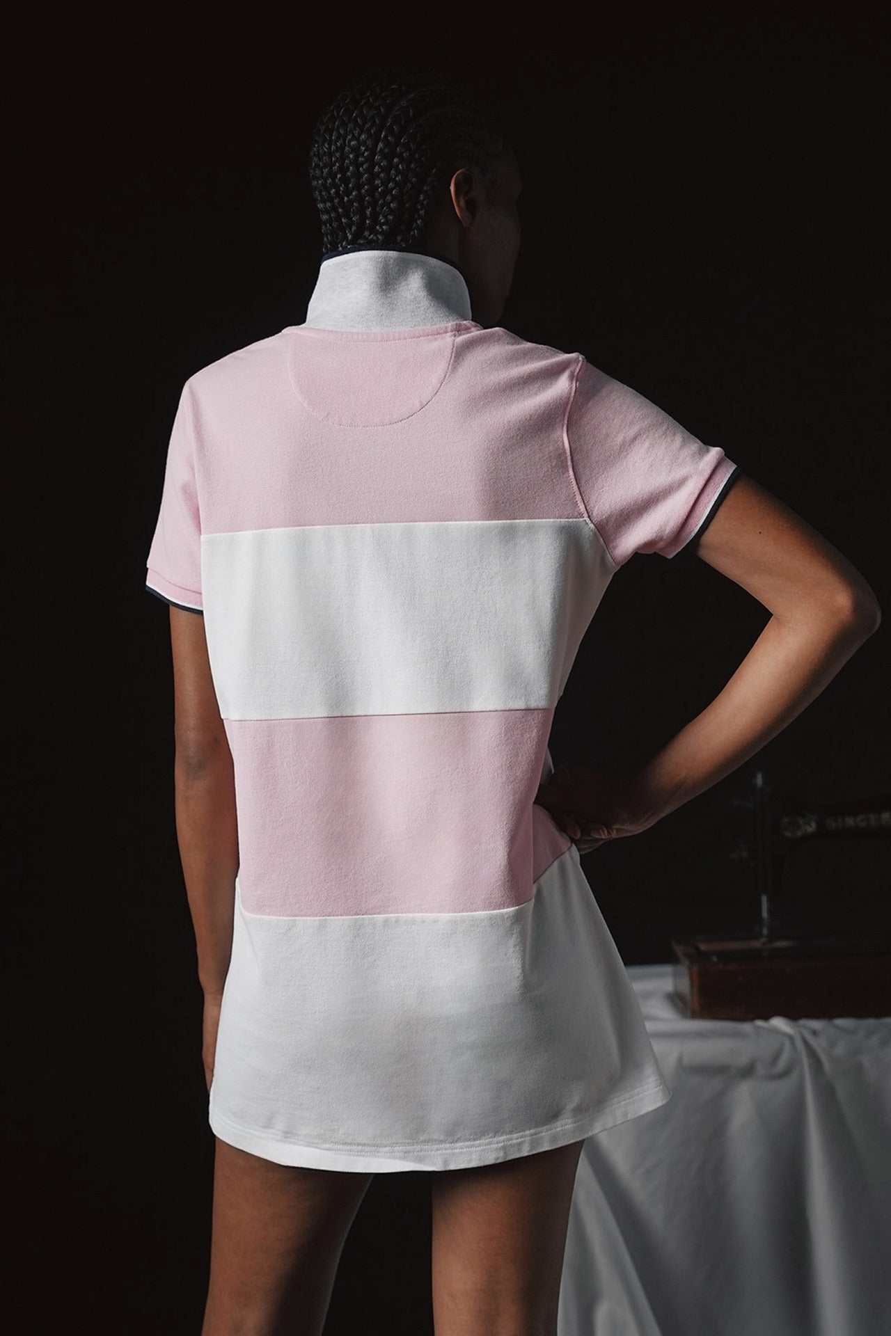 Robe cerclée en coton stretch rose et blanche Pap'atelier