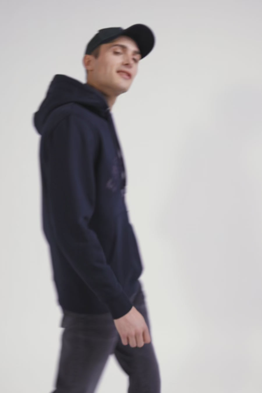 Relaxed navy blue cotton blend hoodie