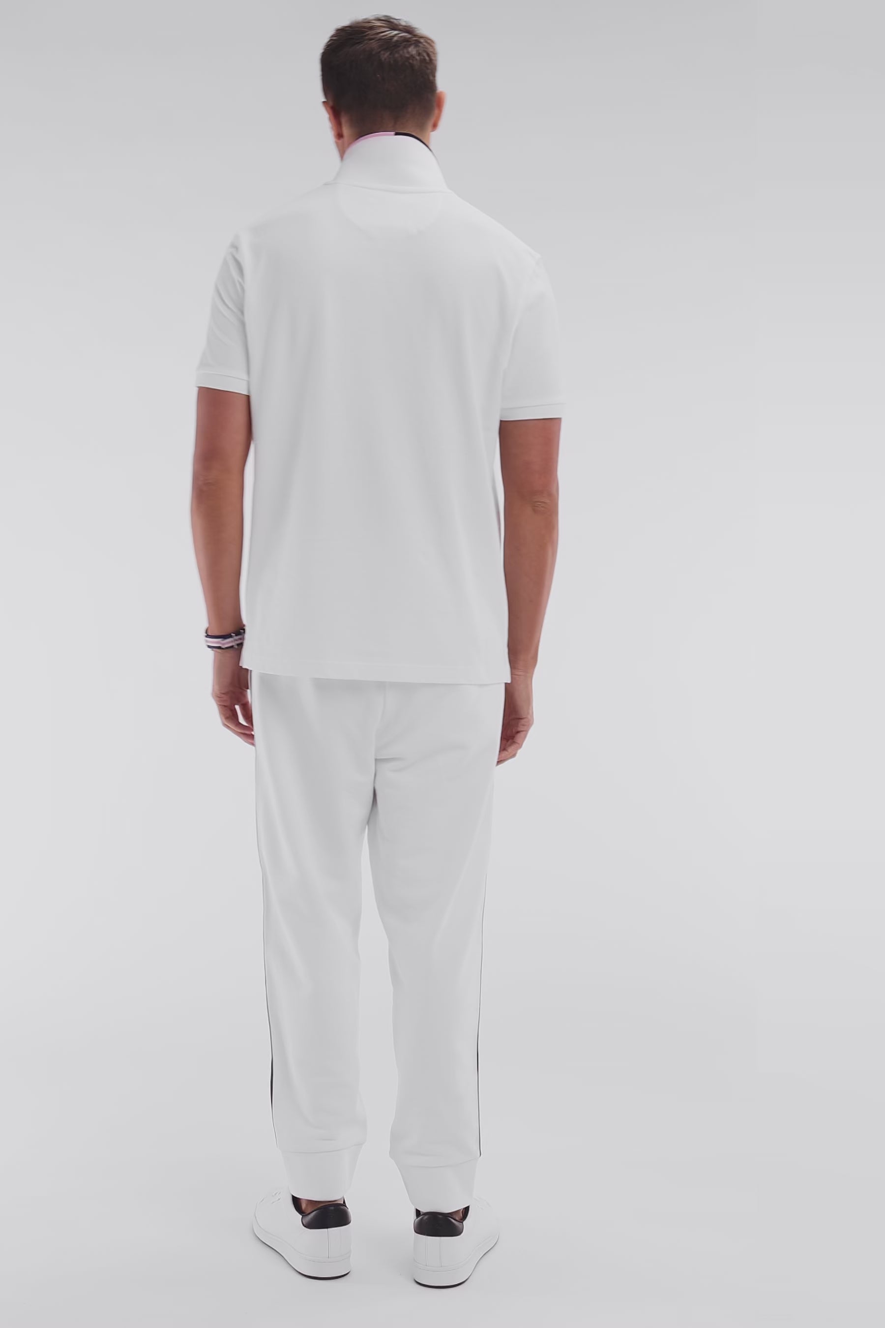 Pantalon jogging en coton blanc à détails tricolores coupe décontractée