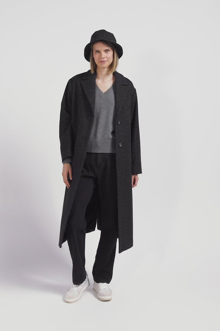 Manteau en drap de laine mélangée gris anthracite coupe Regular