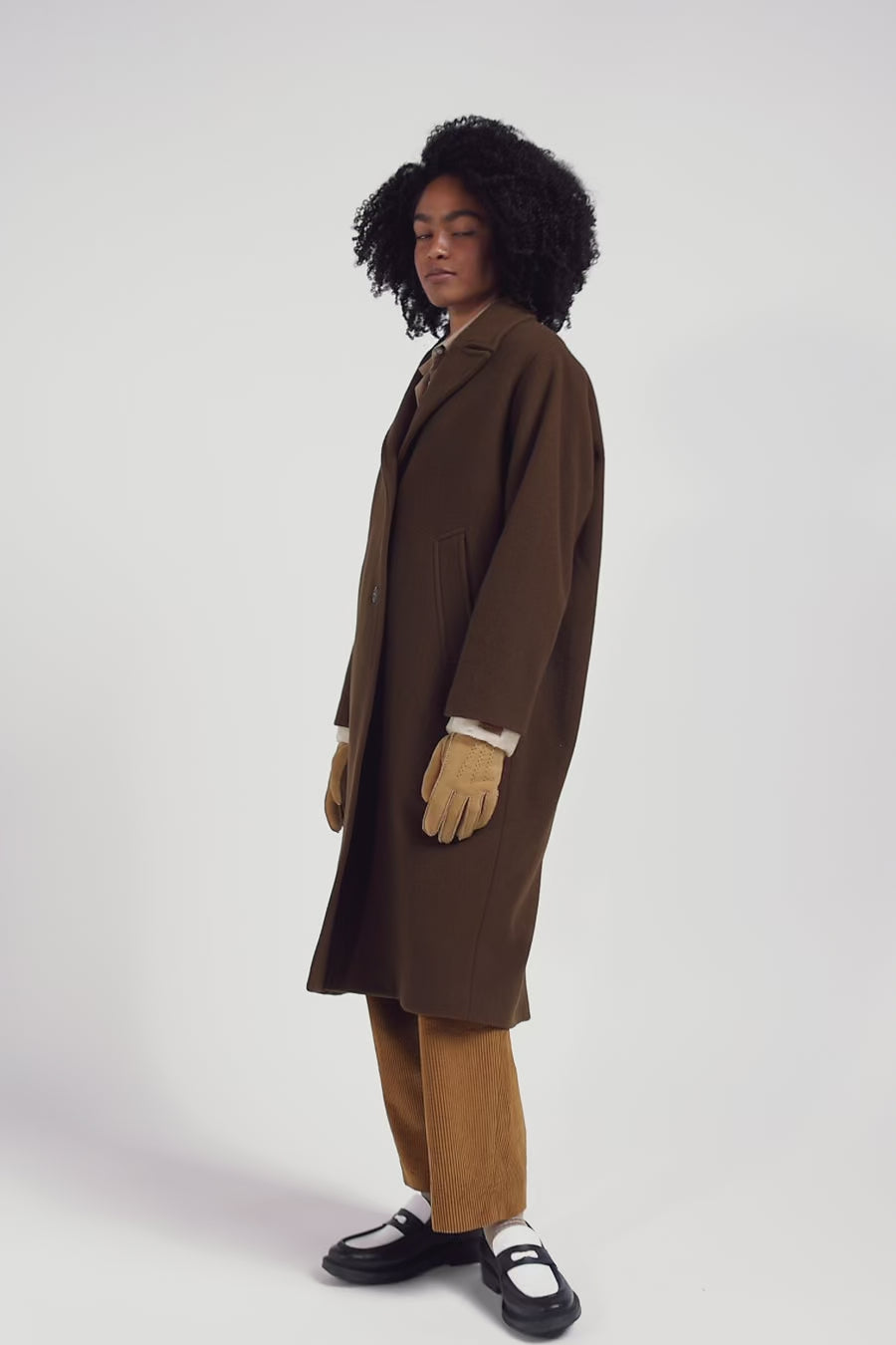 Manteau en drap de laine mélangée marron coupe Oversized