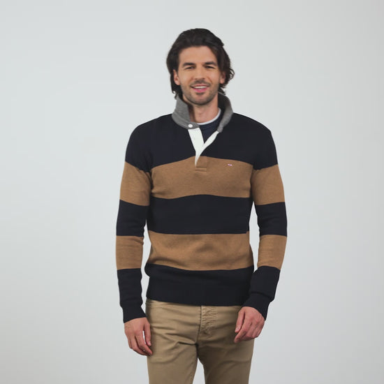 Pulls Eden Park | Pull marron rayé à col polo Homme » Gaskell Chambers