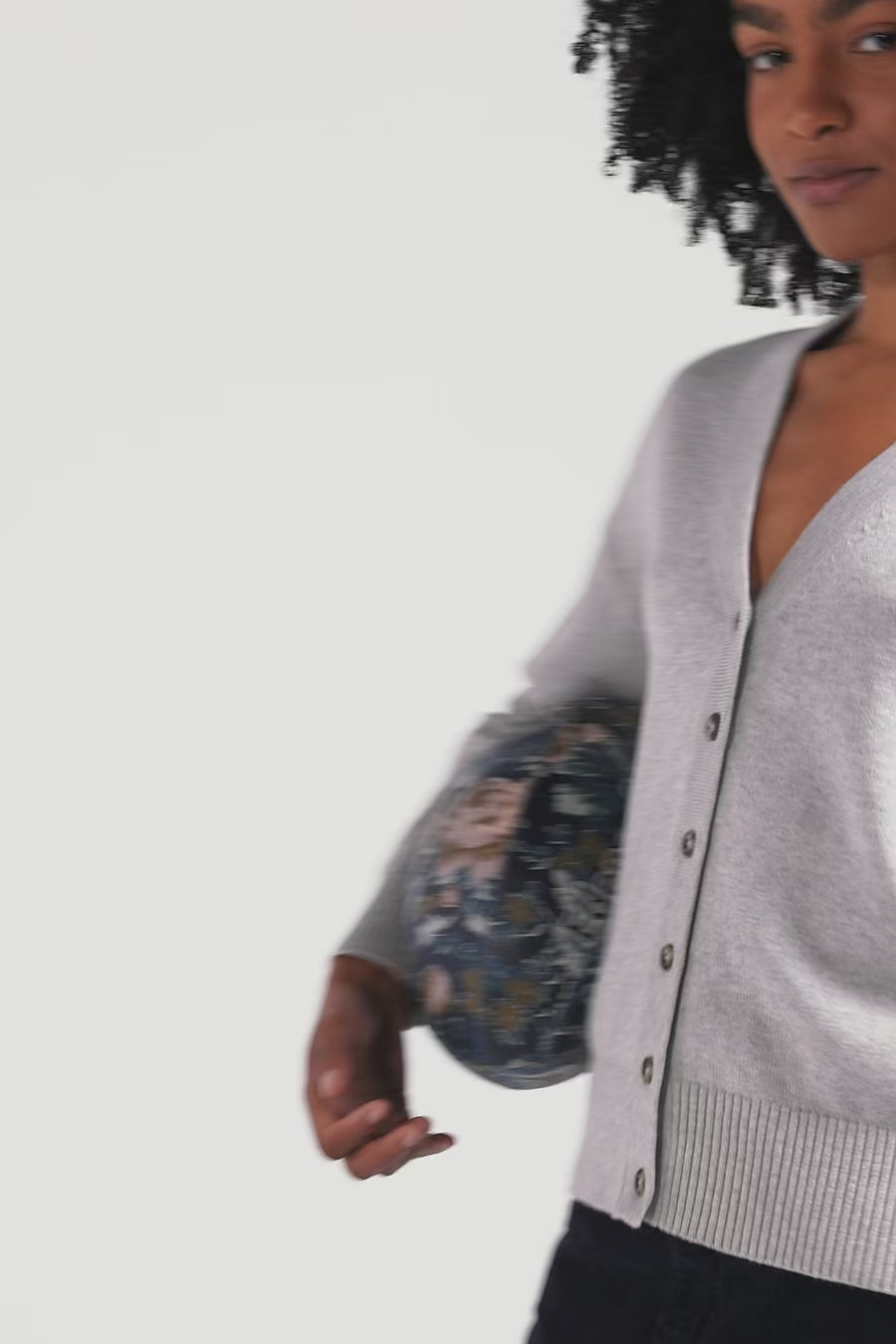 Cardigan en laine et coton gris coupe Relaxed