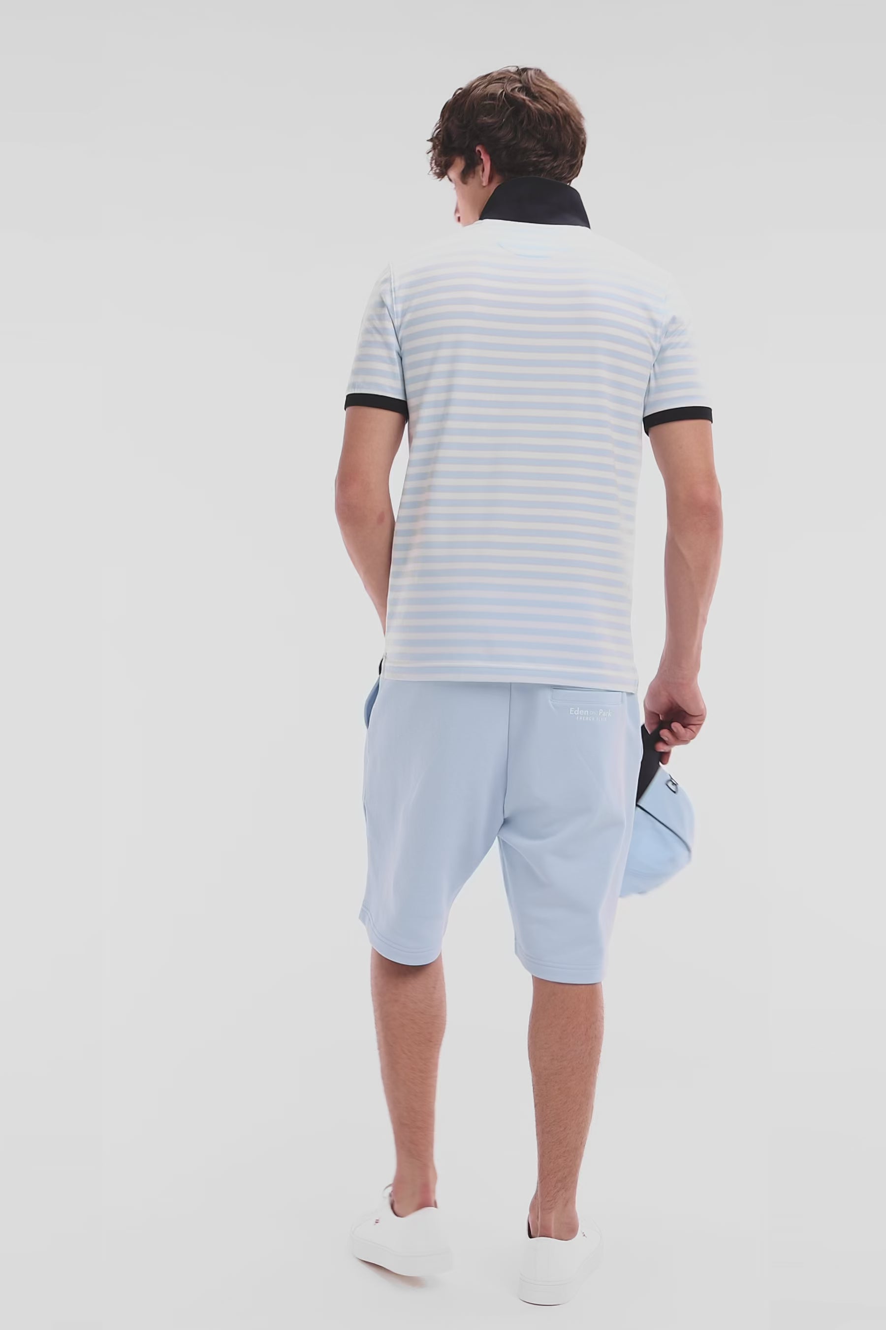 Polo marinière à manches courtes en coton stretch rayé ciel coupe ajustée