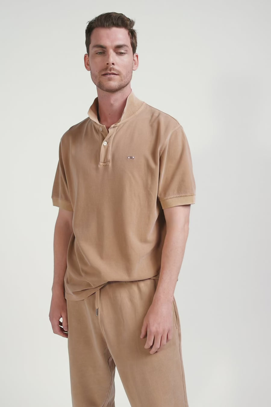 Polo manches courtes unisexe en piqué coton camel surteint coupe Oversized