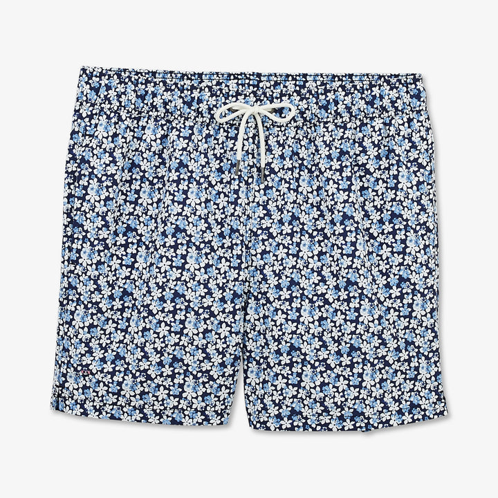 Short de bain motif fleuri bleu