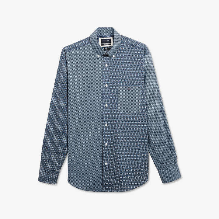 Chemise bleue en coton Pima à micro motifs contrastants