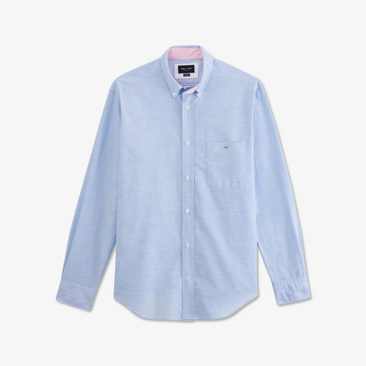 Chemise bleu clair en coton fil à fil et plumetis