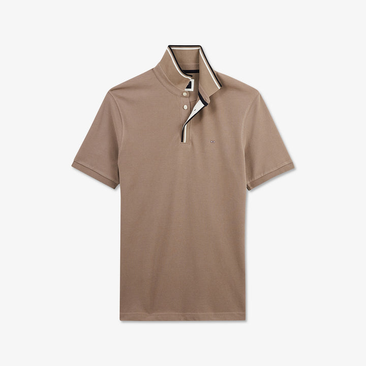 Polo beige en coton piqué à col rayé