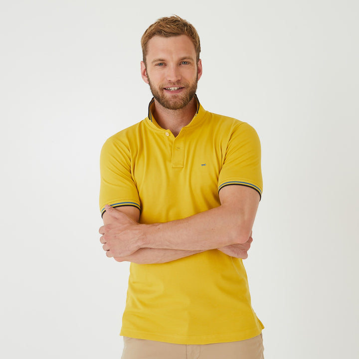 Polo jaune en coton Pima à détails tricolores