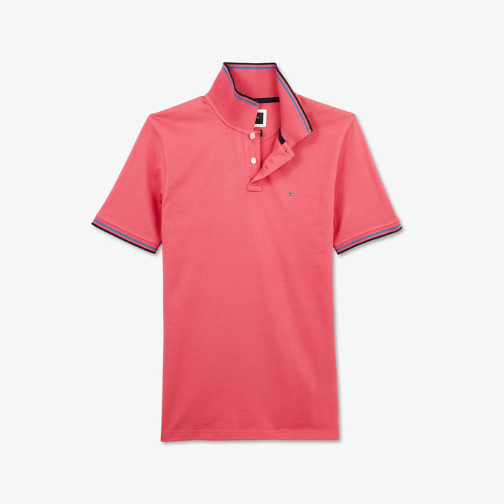 Polo rouge clair en coton Pima à détails tricolores