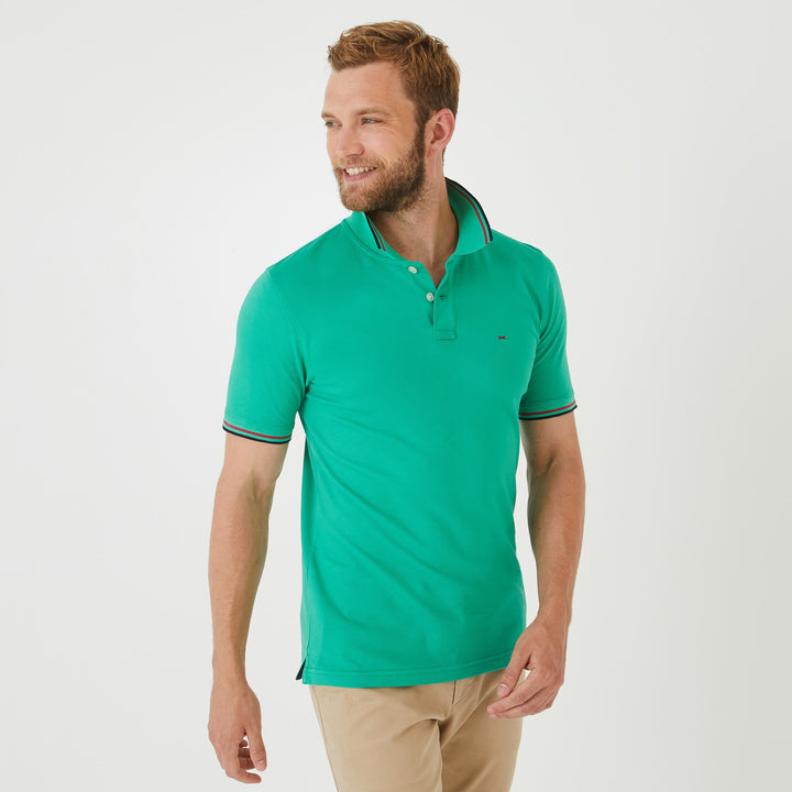 Polo vert en coton Pima à détails tricolores