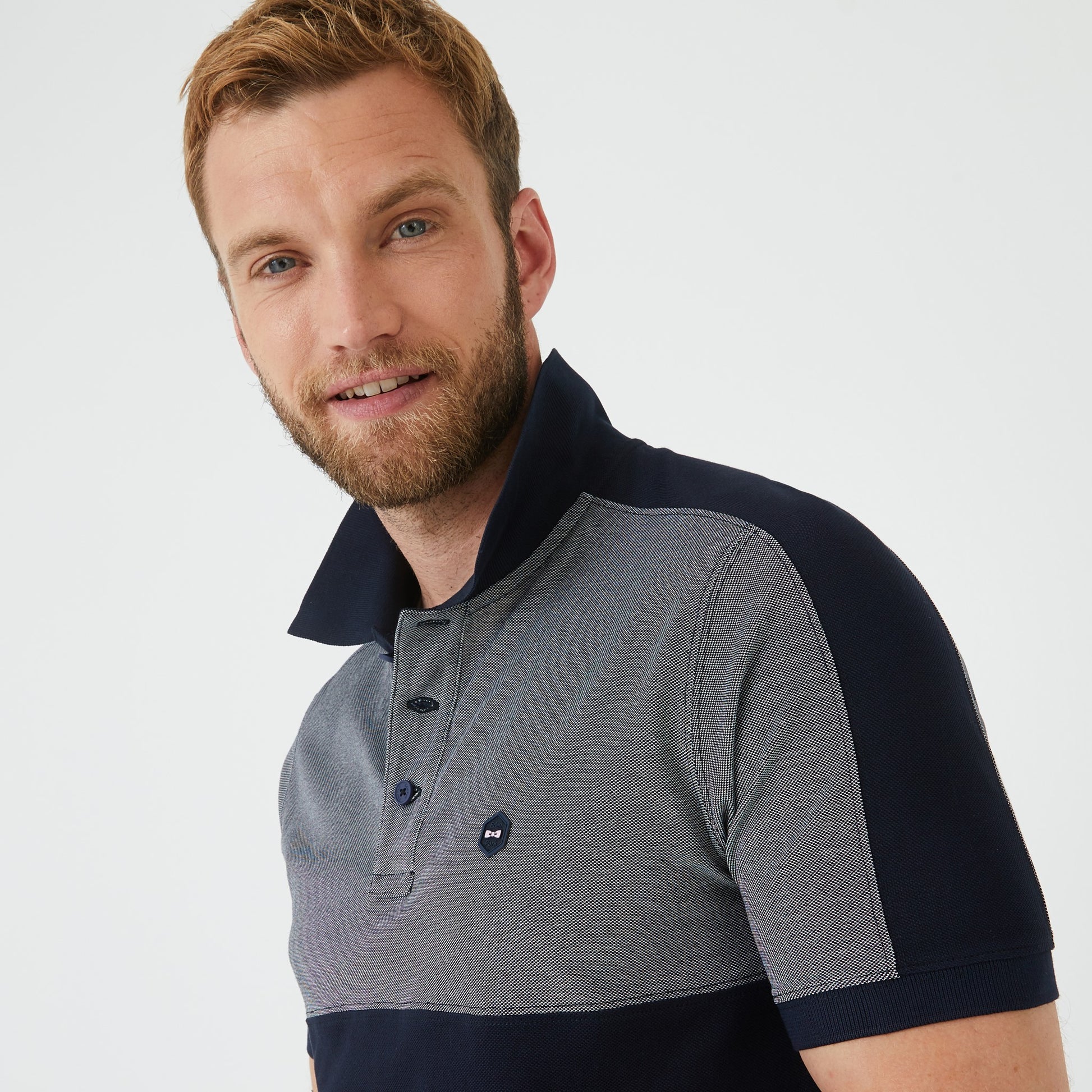 Polo bleu color-block en molleton