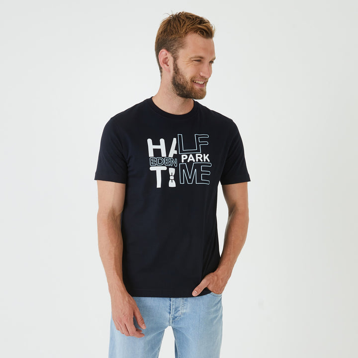 T-shirt bleu marine en coton Pima détails floqués