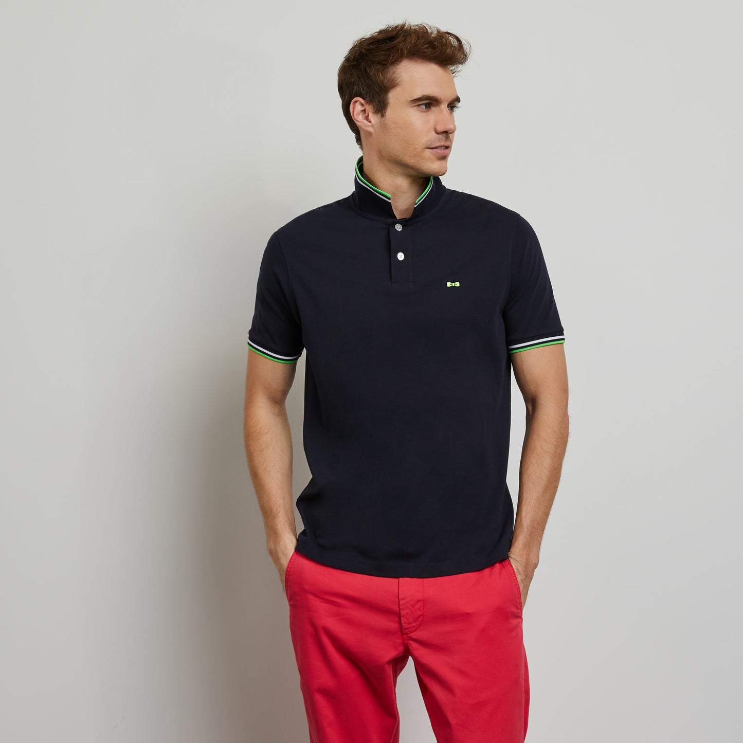 Polo uni en coton bleu marine