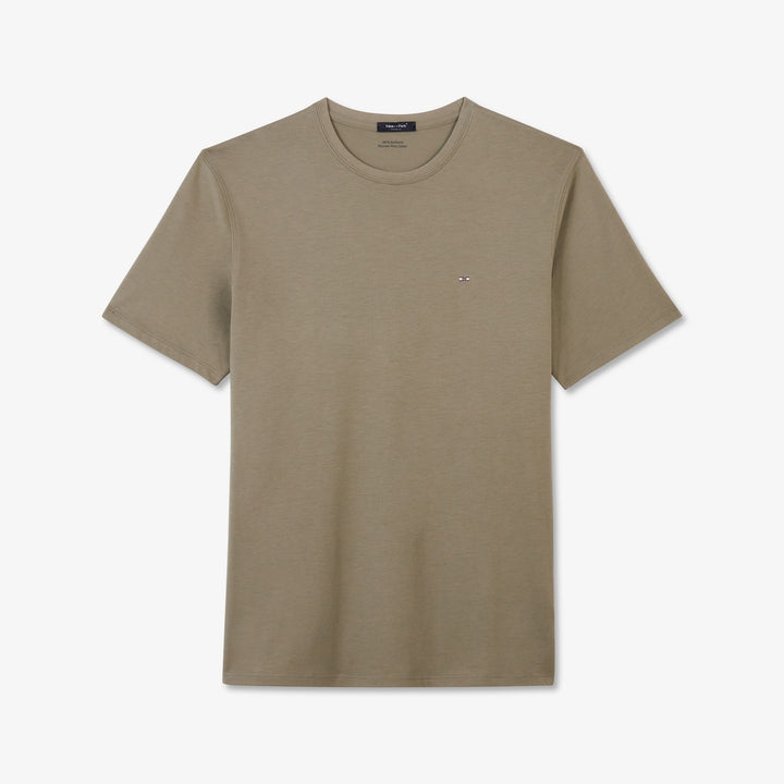 T-shirt manches courtes uni beige en coton Pima